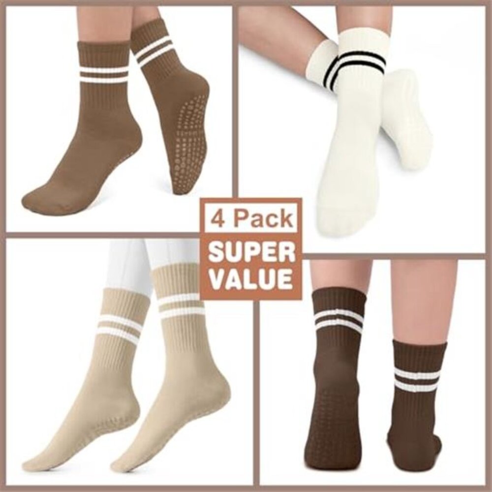 3 Pairs Women's Pilates Socks Non Slip Grip Socks - Picture 4 of 5